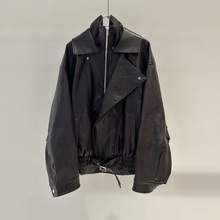 2025秋季新款女装气质百搭休闲翻领拉链收腰PU皮衣外套 103035