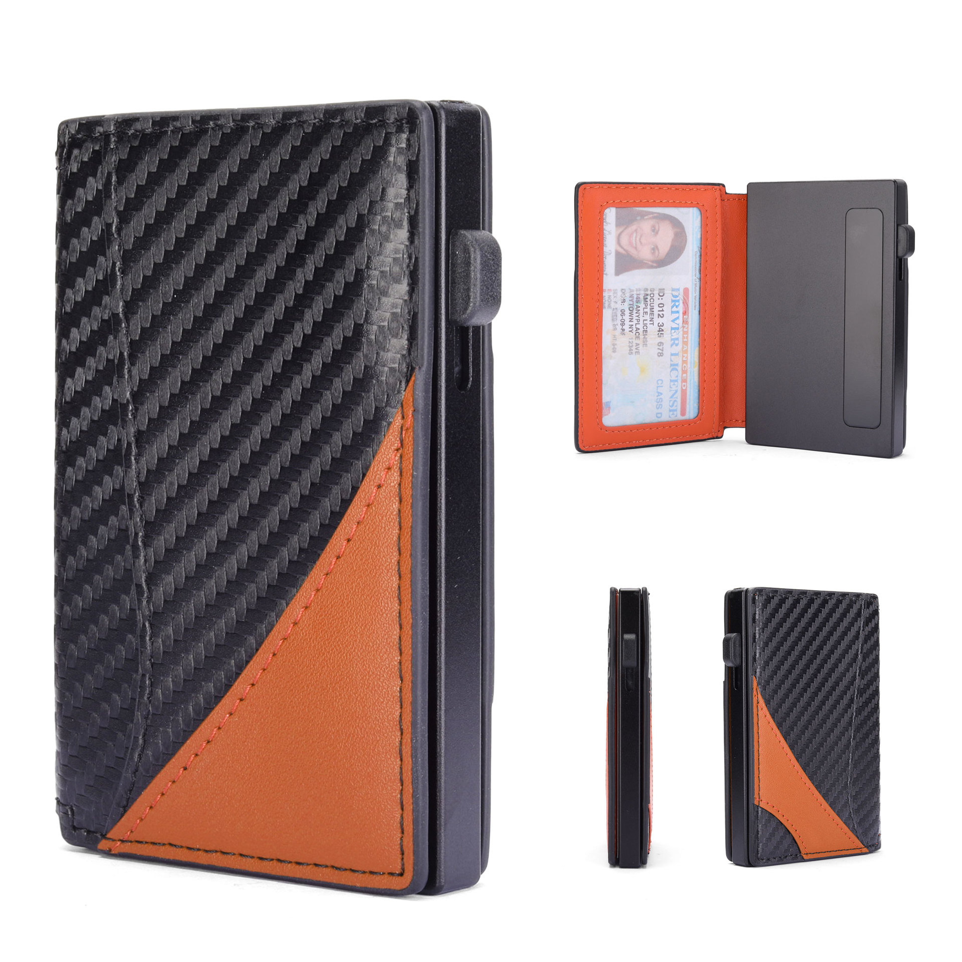 Amazon doble doble cubierta de cuero cartera de aleación de aluminio de aluminio antirrobo cepillo magnético bolsa de tarjetas de absorción multi-carjeta de almacenamiento cartera de hombre