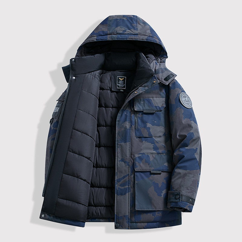 Aliexpress transfronterizo más chaqueta de algodón de tamaño grande hombre ropa de invierno media y larga estación europea herramientas al aire libre chaqueta cálida marca de moda masculina