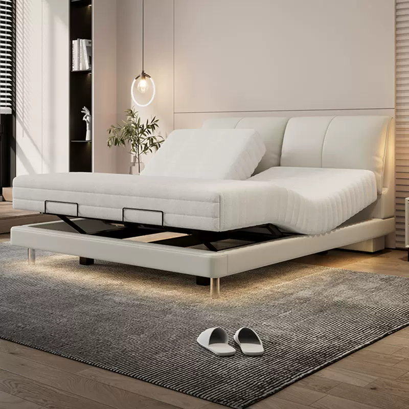 智能多功能大象耳朵简约现代悬浮电动双人床升降真皮环保主卧双人