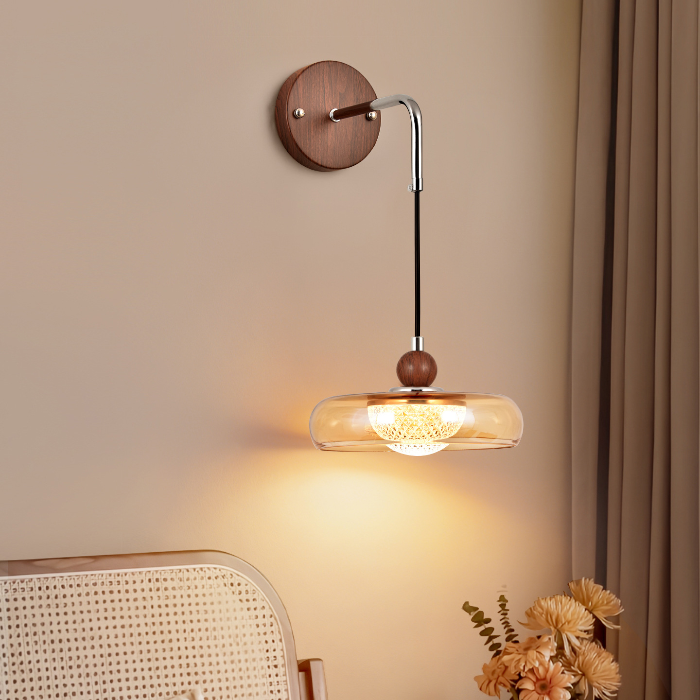 Lámpara de pared de estilo francés medieval retro lámpara de pared de fondo de vidrio de sala de estar lujosa protección de ojos pasillo dormitorio lámpara de cabecera L271