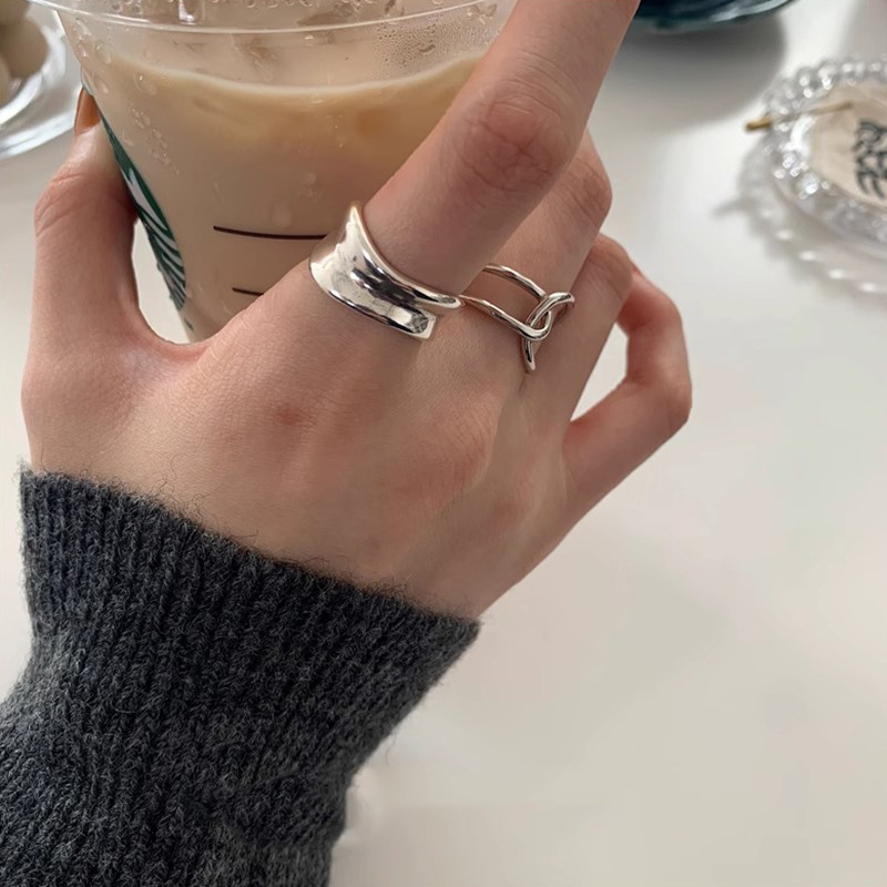 Wide Irregular Plain Band Cross Geometric Curves, Index Finger With Niche Open Design, Personalized Ring Wholesale_voghion.com