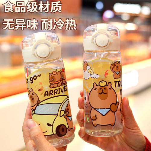 Cartoon Capibara Plastic Cup, Heat Resistant, Creative Portable Straw Cup, Simple Straight Cup, Heat Resistant Water Cup