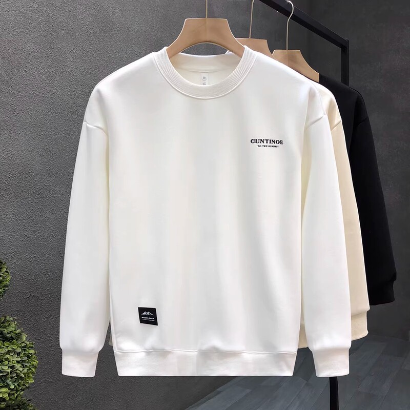 Trendy White Long-Sleeve Sweatshirt for Men, Fashionable Brand Round-Neck Pullover Base Layer Shirt, 2026 Autumn New Men's Wholesale