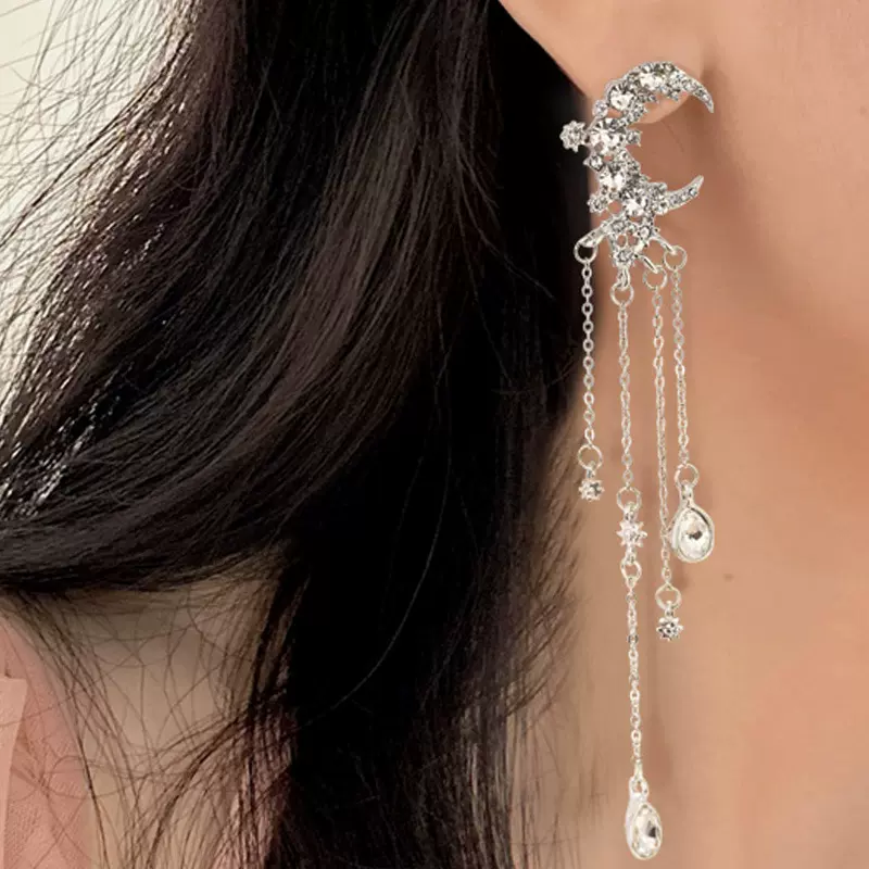 跨境冷淡风长款水滴流苏耳环轻奢吊坠高级耳钉小众设计耳坠耳饰