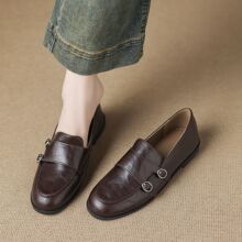 2025秋冬新款爆款巨好看棕色小皮鞋绝美单鞋女不累脚一脚蹬平底鞋