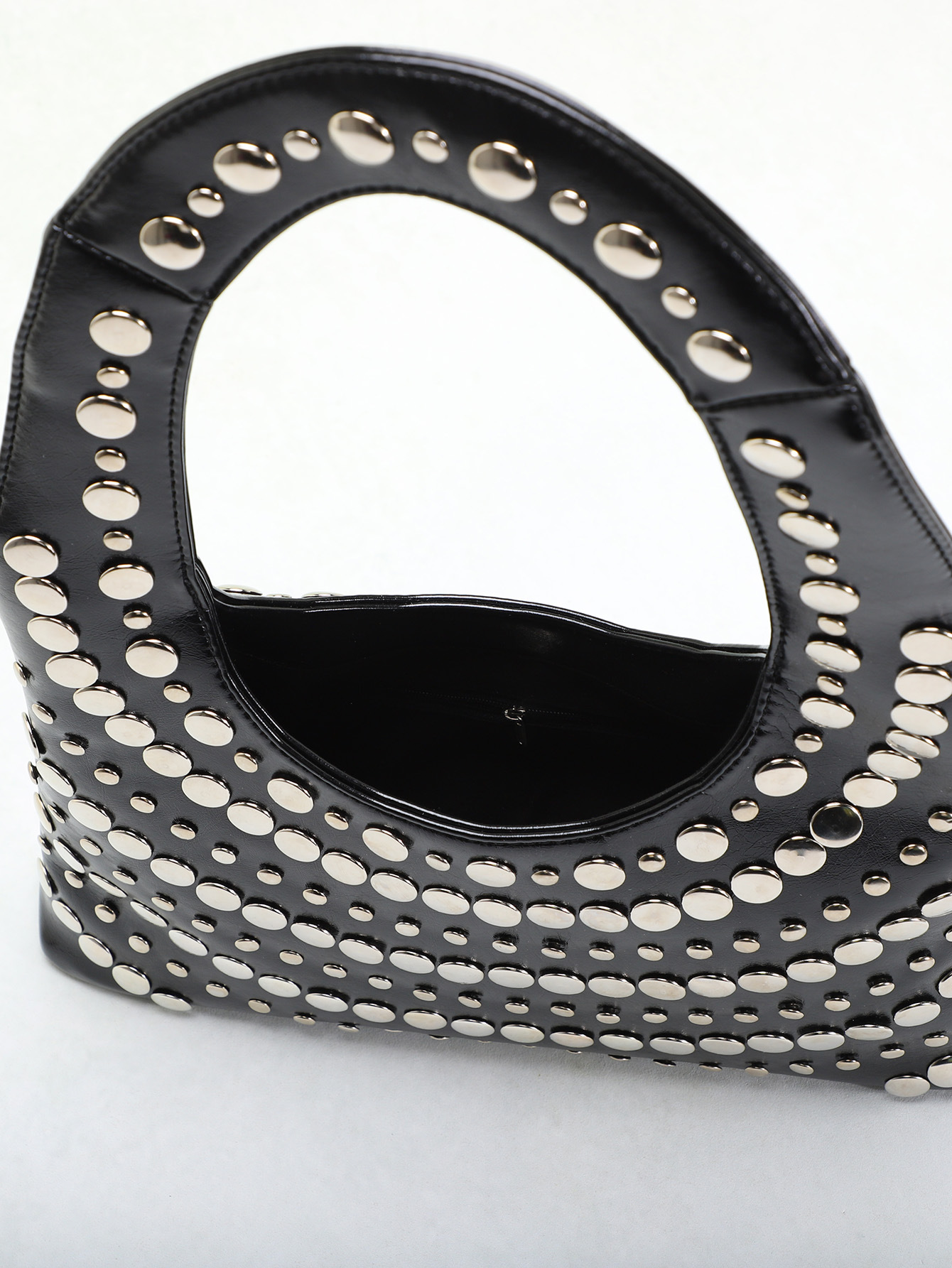 795g Weight Polyester Lining Material Rivet Fashion Element Open Closure Type Single Shoulder Strap Strap Type Shoulder Bag Bags Type Casual, Shopping Occasion Pu Leather Material Solid Color Pattern All Seasons Season Women's Gender Streetwear Style Dumpling Shape Shape Women's Pu Leather Solid Color Streetwear Rivet Dumpling Shape Open Shoulder Bag 7