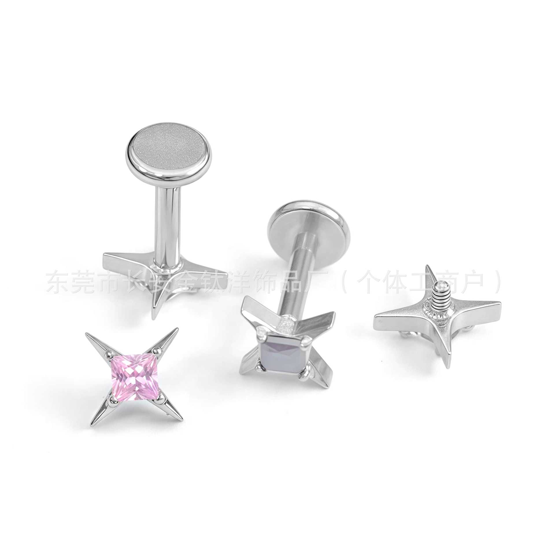 F136 Titanium Square Zirconium Four-Pointed Star Zircon Lip Nose Ear Bone Nail G23 Titanium Alloy Body Piercing Jewelry detail image 7