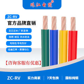 珠江电缆ZC-RV 0.5/0.75/1平方单皮阻燃国标铜芯家用纯铜多股电线