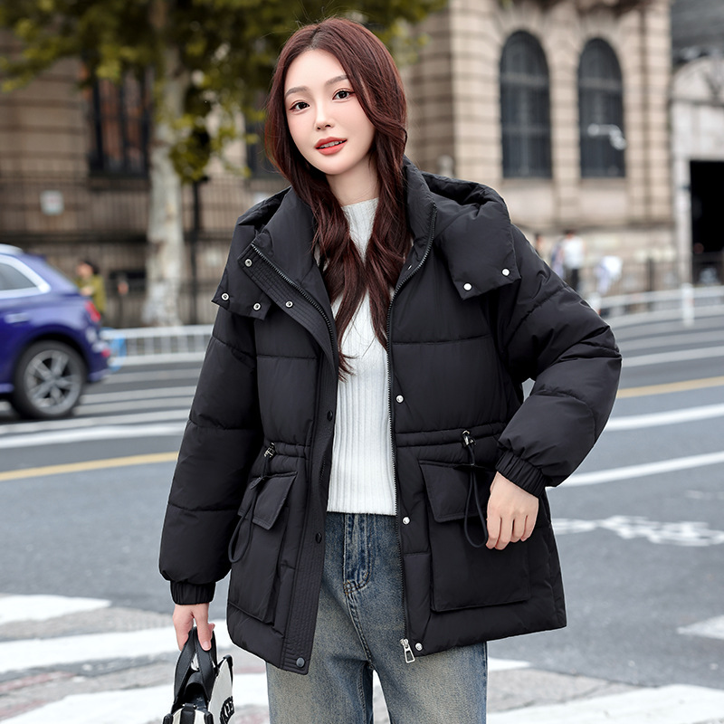 Algodón de mujer corta cintura gruesa chaqueta con capuzas otoño y invierno nuevo estilo coreano chaqueta de algodón de moda suelta cálida image 4