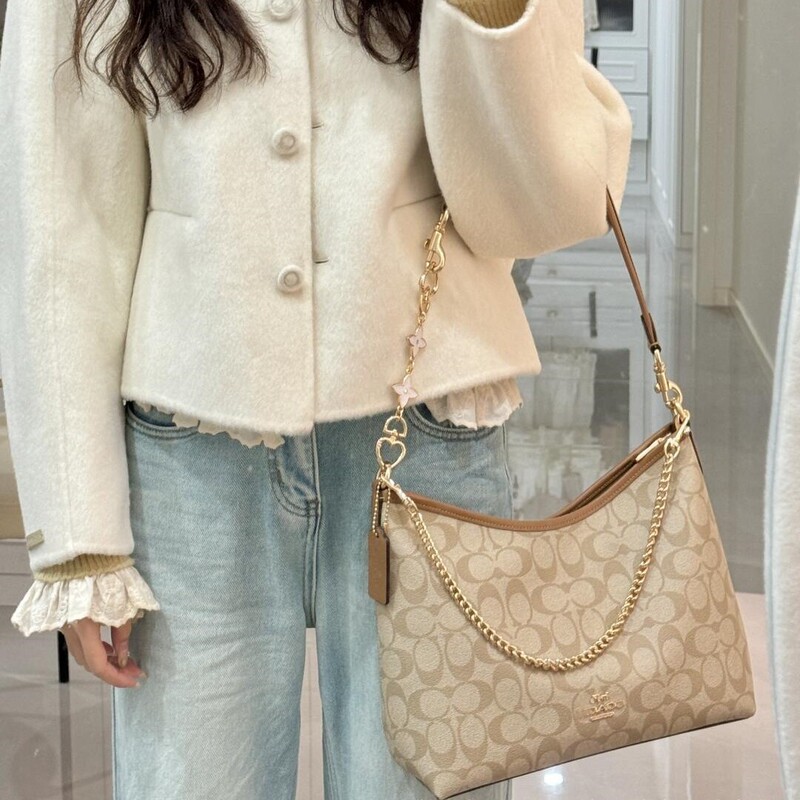 Koujia 2025 Laurela Vintage Floral Fashion Versatile Shoulder Crossbody Underarm Handbag Genuine Leather