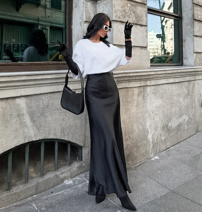 Women's Clothing 2024 acetate satin skirt female autumn new style drape slim A line long skirt high end women's clothing_voghion.com