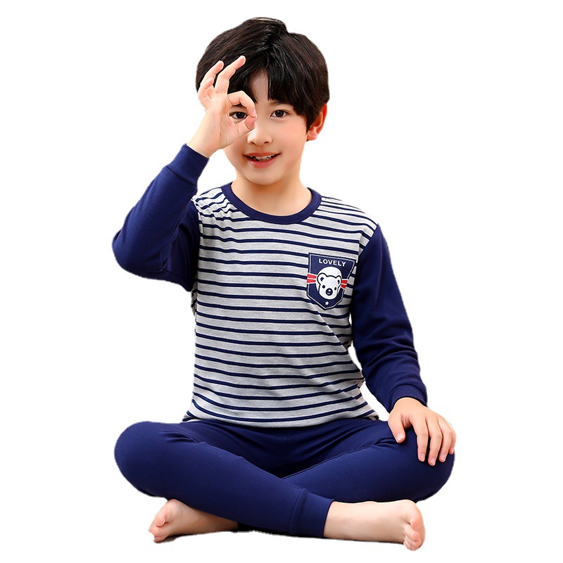 New Cotton Mid-Crew Neck Autumn Clothes and Pants Suit Cartoon Printed Underwear for Boys and Girls Spring Autumn Winter Class A Products