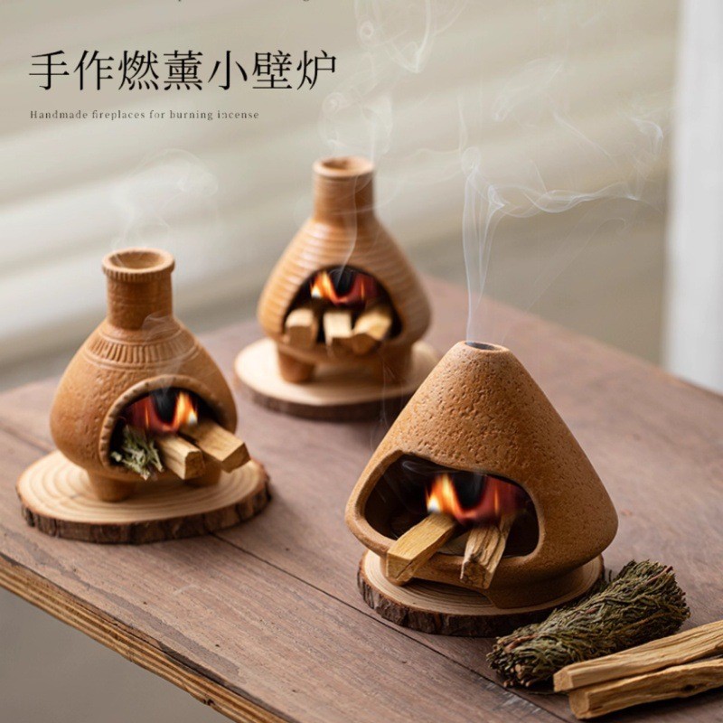 跨境陶瓷香薰炉耐明火燃烧圣木鼠尾草雪松氛围小壁炉秘鲁木燃烧炉
