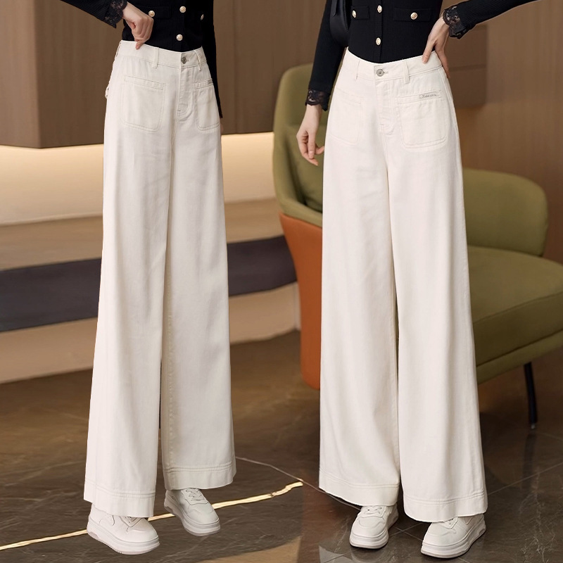2538 Curve Hip Narrow Wide-leg Pants Women's All-match 2025 Spring New Slim-fit Straight-leg Pants Rice White Pants