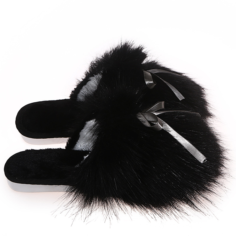 bow imitation fox fur fairy cotton slippers nihaostyles clothing wholesale NSKJX84406