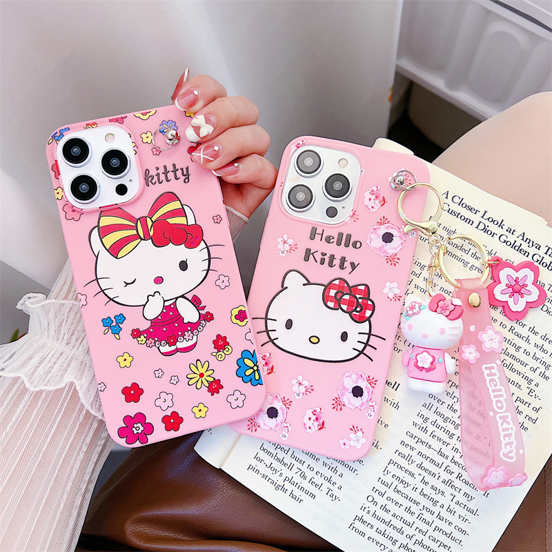 Flower Kitty Suitable for iPhone 14 Plus Phone Case 15 Apple 7 Three-Dimensional Doll 13 Pro Max Painted 17