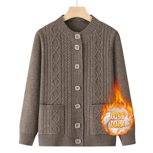 Mum fashionable autumn loose knit cardigan with outerwear for middle-aged long-sleeved coat top, red sweater for elderly