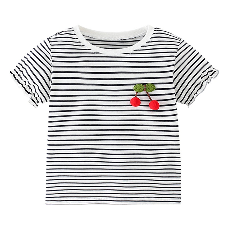 Ropa para niños 2025 verano nuevo estilo niña camiseta de manga corta rayas niños europeos y americanos dibujos animados lindos tops para niños