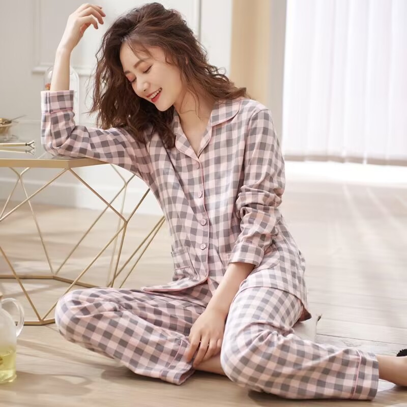 Pijamas de primavera y otoño las mujeres 100% algodón manga larga 2023 nuevo simple cardigan desgaste casero al aire libre