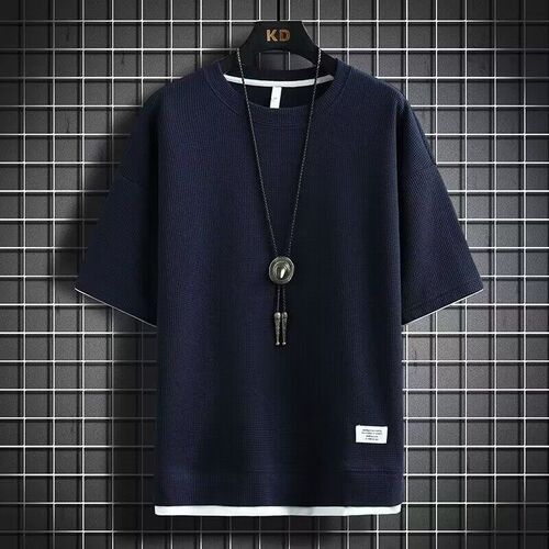 Men's Short Sleeve Summer Pajama Top Half-Shirt Loose Fit T-Shirt Half Sleeve Ice Silk Thin Round Neck Casual Streetwear Brand Clothing
