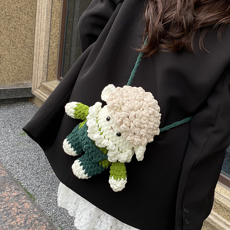 Finished Plush Cartoon Doll Bag, Crossbody Bag, Cute Lamb Mobile Phone Bag, Gift for Girls, Wool Knitted Bag