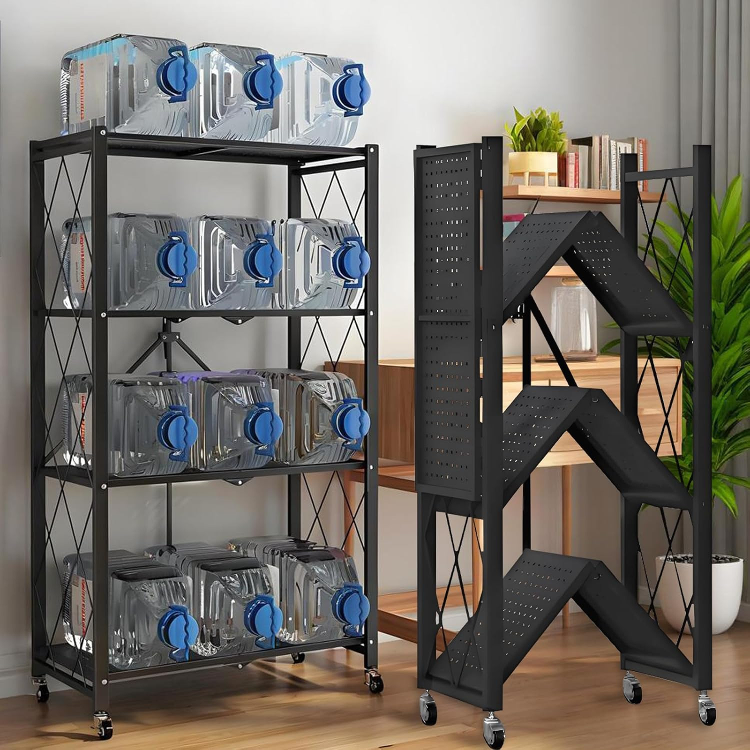 Estante de almacenamiento plegable sin instalación Estante de almacenamiento de cocina Estante de almacenamiento de piso de hierro forjado Estante de almacenamiento móvil Estante de libros