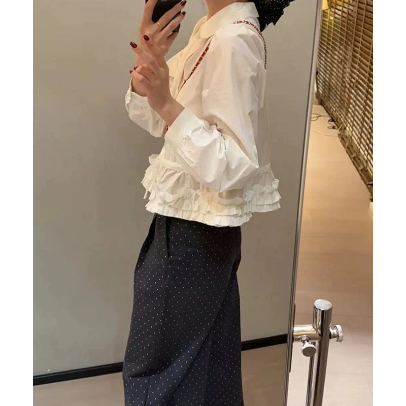 韩系甜美白色娃娃领衬衫女2025春秋新款短款显瘦百搭减龄长袖上衣|undefined