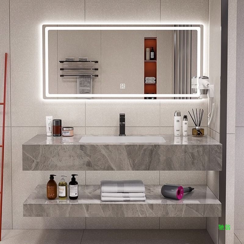 Luxury Hotel Style Bathroom Cabinet Combination Slate Moisture-Proof Ceramic Seamless Wash Basin B&B Bathroom Hotel Style Design