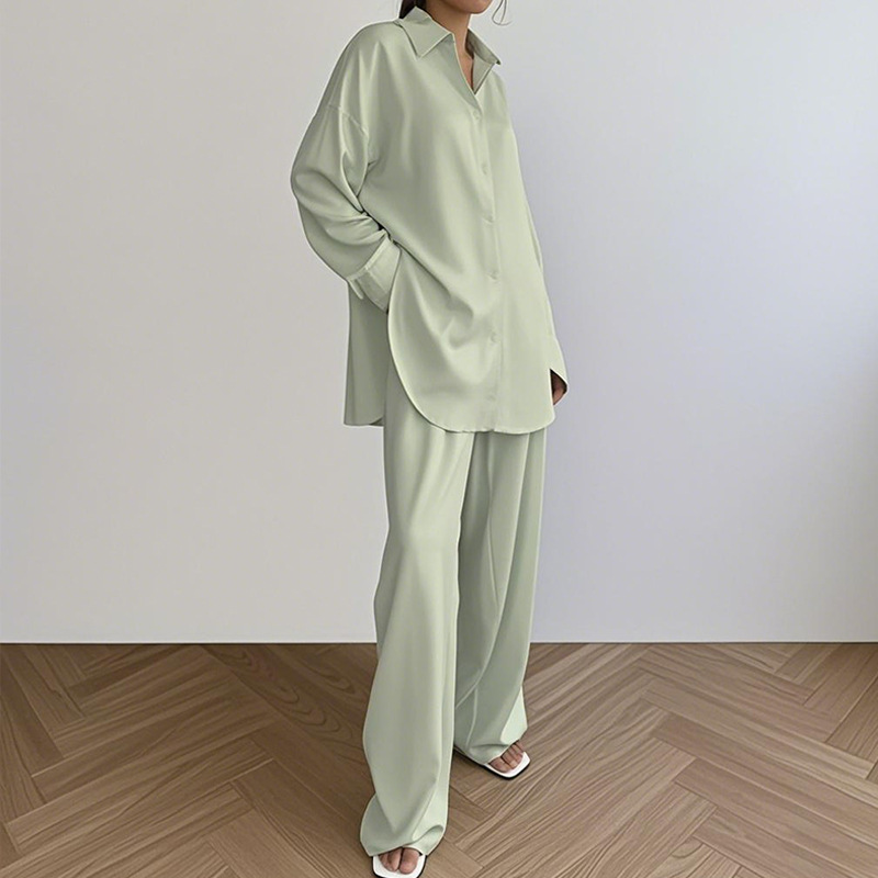 Nuevo cárdigan suelto transfronterizo, ropa a domicilio, cómodos pantalones de solapa de manga larga, traje de dos piezas, ropa a domicilio al por mayor