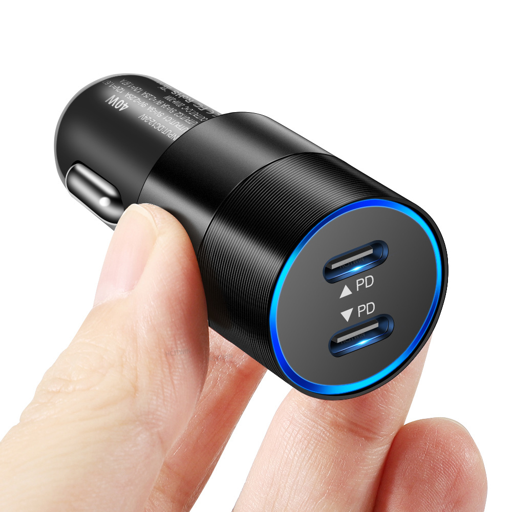 40W 雙PD鋁合金小鋼炮快充車充 汽車閃充車載充電器 PD+PD雙快充