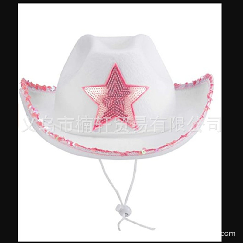 Los niños plata lentejuelas lana raya ribete de tres funciones nueve-luz corona de color diamante rosa occidental sombrero de vaquero distribución automática