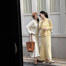 阿诗蜜秋冬新款休闲韩版慵懒风毛衣时尚女装上衣半身裙针织套装