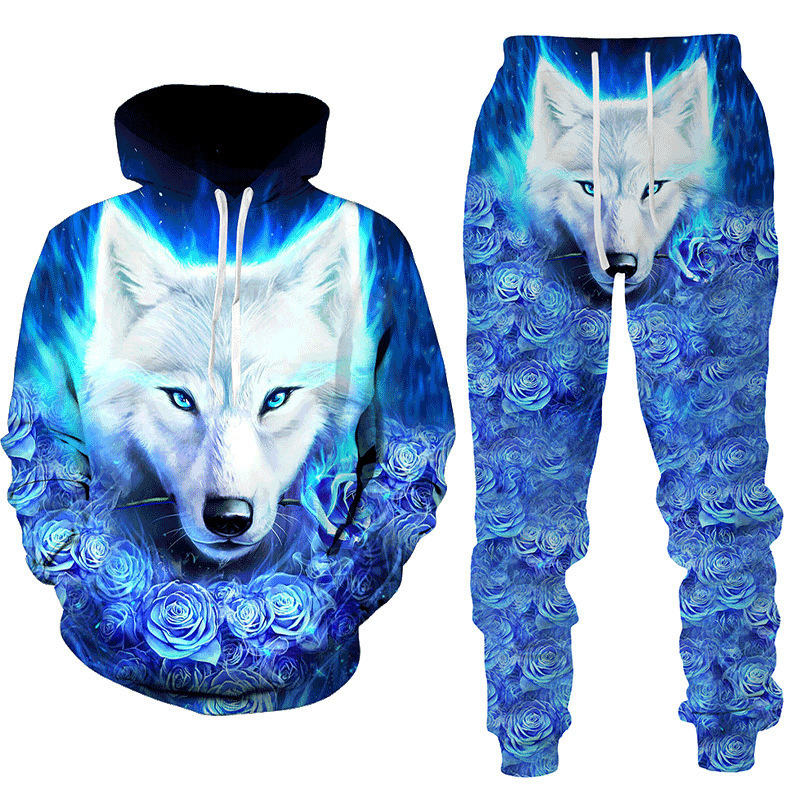 Autumn and Winter new animal wolf 3D printed hooded suit leisure sports couple sweater Autumn and Winter new animal wolf 3D printed hooded suit leisure sports couple sweater