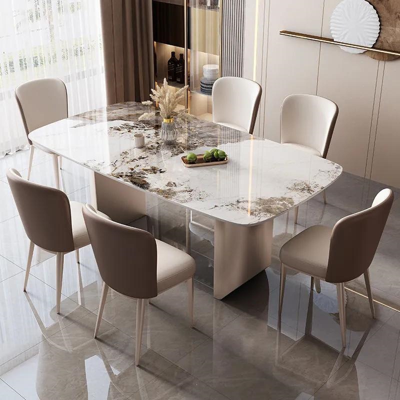 Italian-style Light Luxury Glossy Slate Dining Table And Chair Set,...