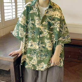 扎染衬衫外套男ins夏季薄款衬衣外套宽松潮流百搭短袖上衣服痞帅