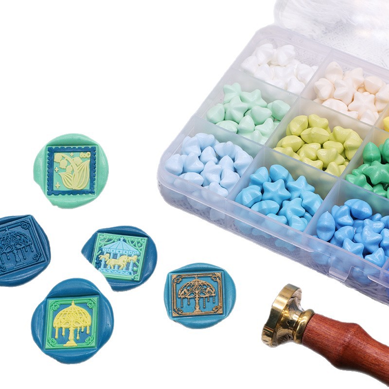 Juego de Perlas de Cera para Sellos de Estrella, 24 Rejillas, Serie de Colores Macaron, Perlas de Cera para Sellos de Pentagrama Baratas, Colores Mezclados