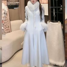 名媛毛呢大衣气质过膝外套气质狐狸毛领呢子裙摆风衣年轻大码