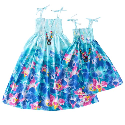 Summer Cotton Satin Parent-Child Dress Bohemian Children's Tank Dress Mother and Daughter Vacation for Older Children Princess Dress