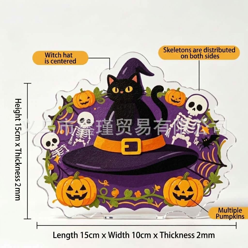 Colgante transfronterizo nuevo producto creativo Halloween acrílico plano 2D decoración calabaza coche pequeño gato negro decoración de patio pastel