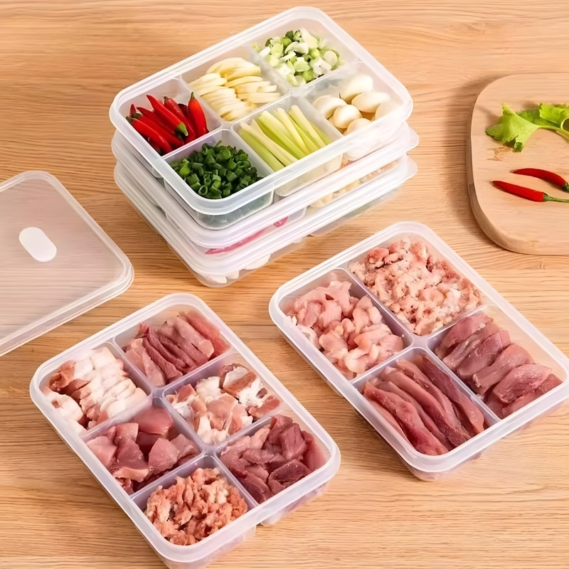 日式收纳盒冰箱专用冷藏冷冻肉分装六格保鲜盒可微波透明塑料盒|undefined