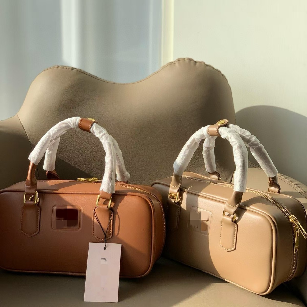 Miuu Genuine Leather Boston Bag Handbag Bowling Bag Single Shoulder Crossbody Bag Women's Bag Clutch Bag Ladies' High-End Feel