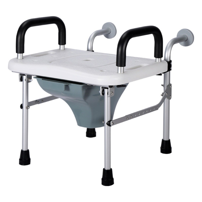 Silla de inodoro plegable montada en la pared para ancianos mujeres embarazadas en cuclillas taburete con reposabrazos inodoro en cuclillas