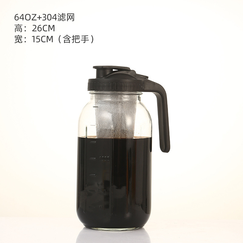 32oz冷萃咖啡壶带刻度64oz梅森罐带过滤把手盖子玻璃瓶玻璃冷水壶|undefined