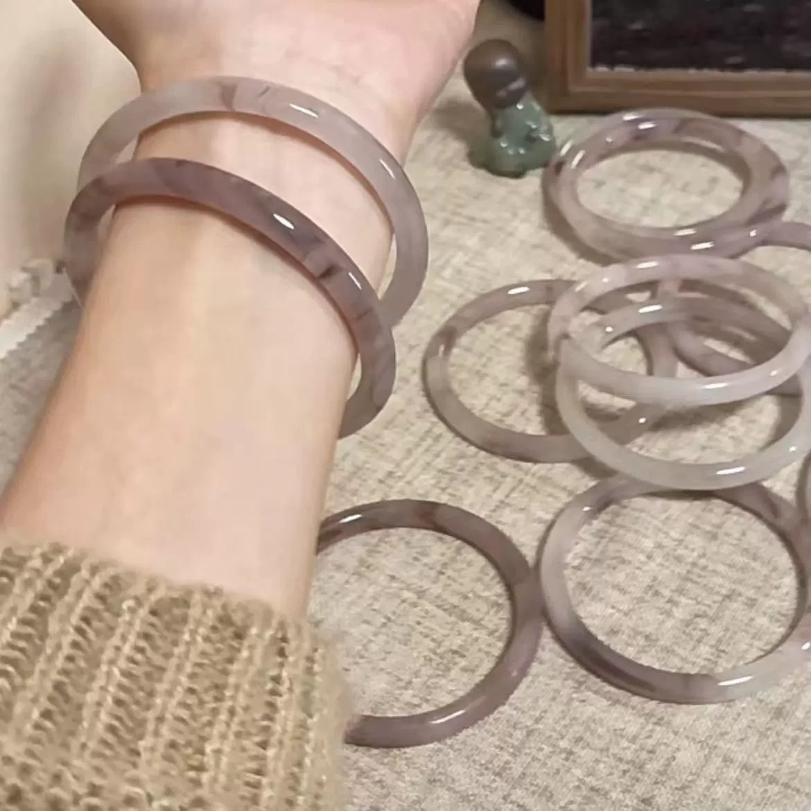 xiaohongshu imitation jade same style jingle round bar thick type glass jingle bracelet bracelet girlfriends dried rose women‘s han chinese clothing tide