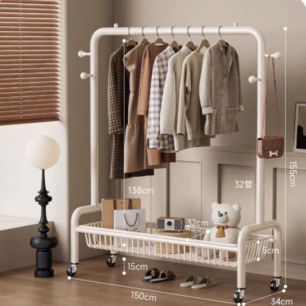 32 원형도어형/단층메쉬바구니/후크4개+바퀴-150㎝-검은색