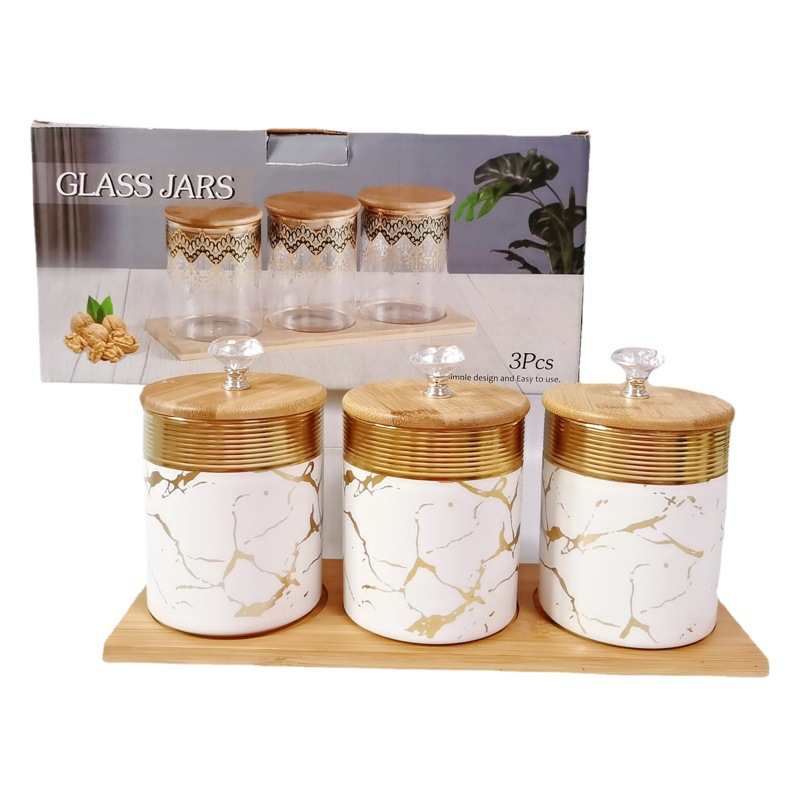 Exportación exportación saudita cerámica sellado tarro cocina multi-grano almacenamiento tarro con madera café té tarro