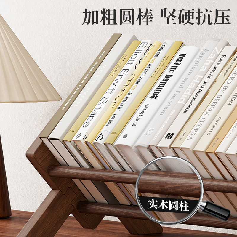 黒胡桃実木本棚デスクトップバッフルブックホルダー固定本クリエイティブins風木製簡易収納棚|undefined