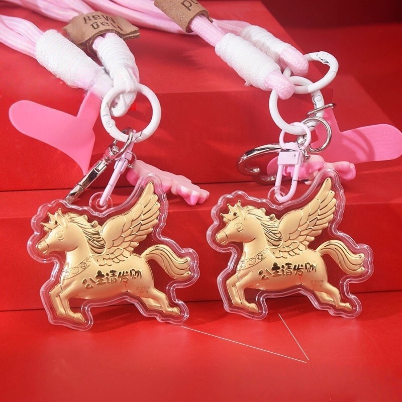 Gold Pure Gold 999 Pendant Keychain Pony Princess Please Get Rich Pendant Bag Pendant Car Pendant Gift for Girlfriend