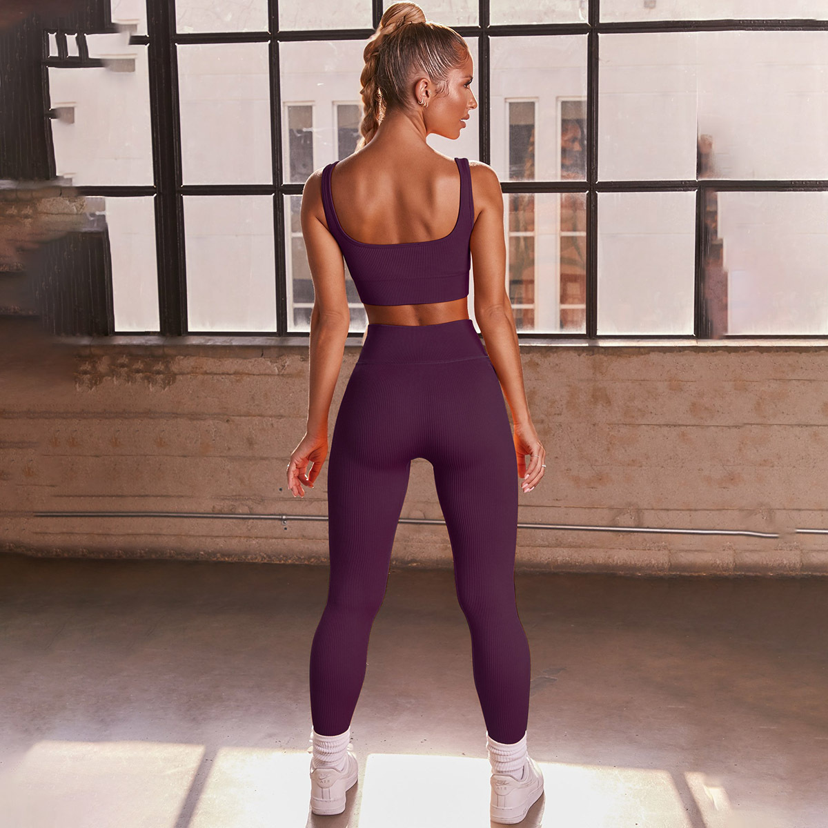 seamless knitted sexy vest trousers yoga set NSNS58160